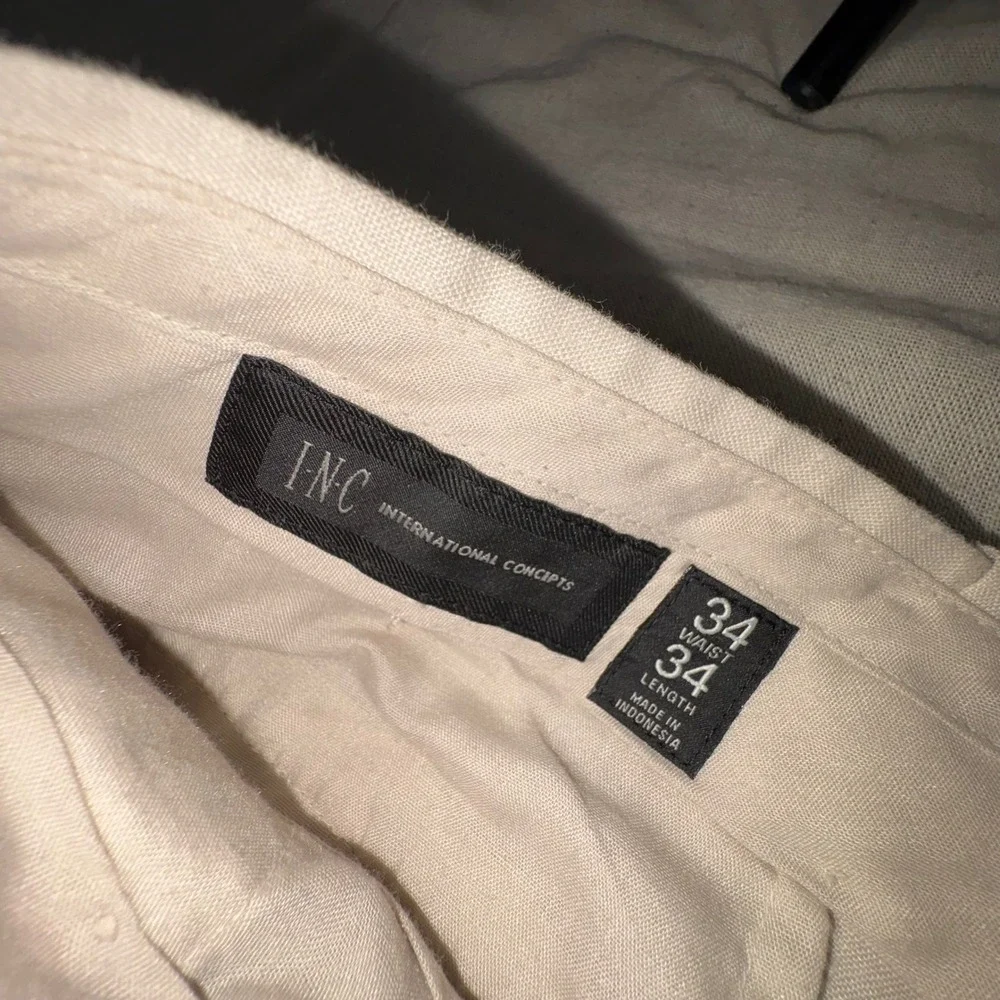 INC International Concepts Mens Cream Linen Ramie Blend Straight Leg Pants 34x34